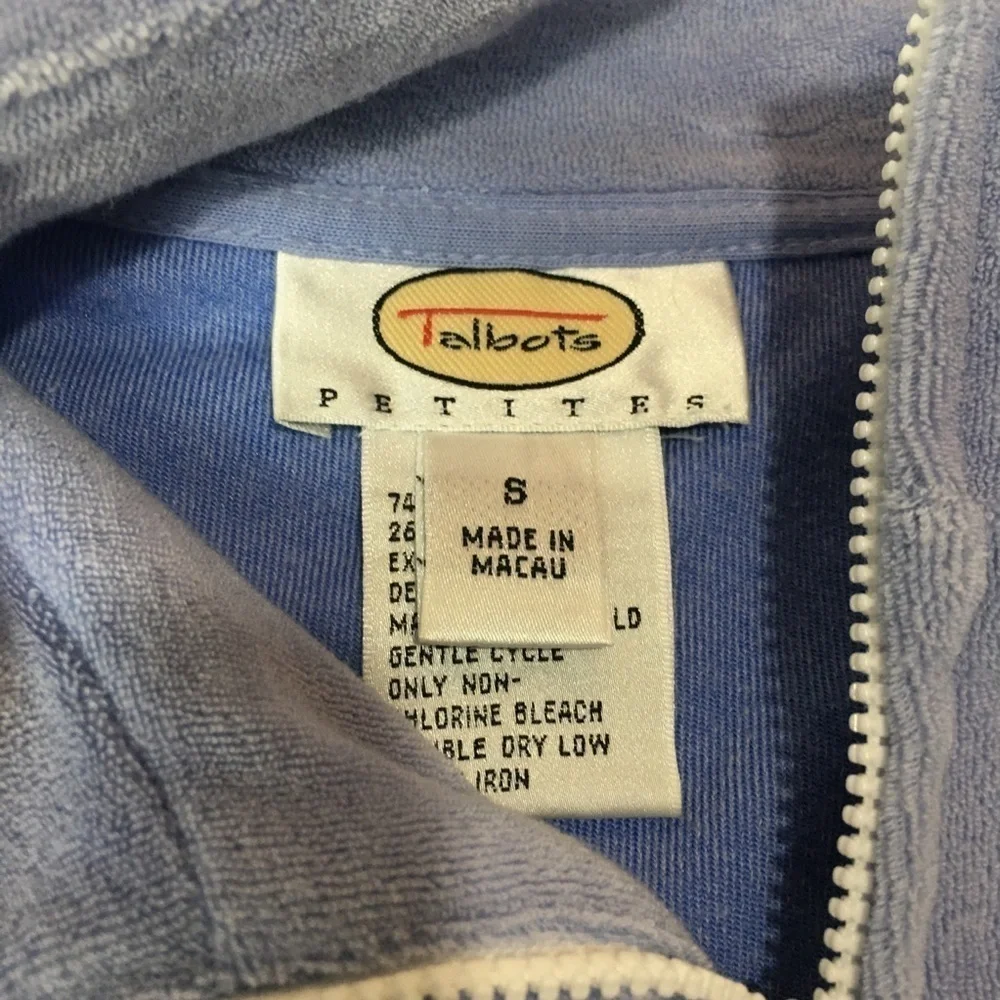Talbots Petites Blue Velour Track Jacket Zip Front Y2K Casual Size S